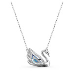 Dancing Swan Necklace, Blue, Rhodium plated